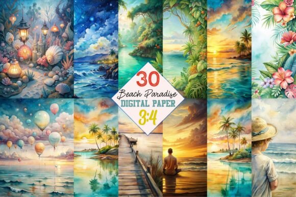 Download Beach Paradise Junk Journal Pages - Beach paradise Collection